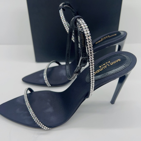 SAINT LAURENT GEORGIA SANDALS IN CREPE SATIN WITH RHINESTONES - Picture 10 of 14